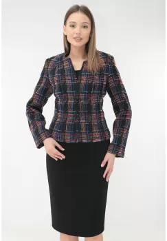 Costum - sacou cu model in carouri multicolore si fusta neagra imagine