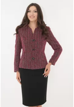 Costum - sacou din stofa bucle rosie si fusta din stofa neagra imagine