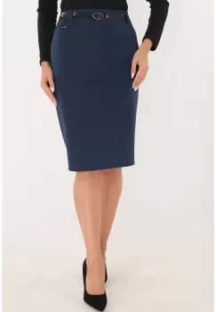 Fusta conica din stofa bleumarin accesorizata in talie cu o curea imagine
