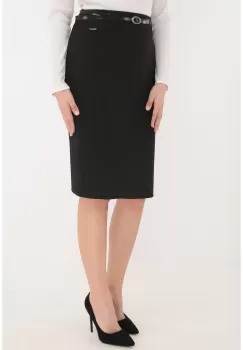 Fusta conica din stofa neagra accesorizata in talie cu o curea imagine