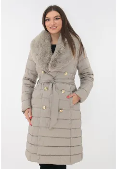 Geaca lunga bej cu blanita si maneci detasabile imagine