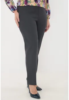 Pantaloni clasici lungi din stofa gri-inchis cu elastic in talie imagine