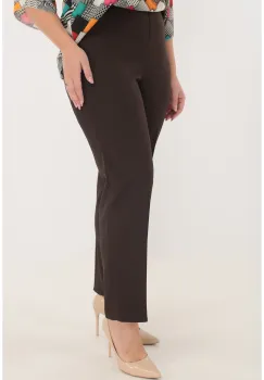 Pantaloni clasici lungi din stofa maro cu elastic in talie imagine