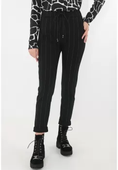 Pantaloni conici negri cu dungi cu glitter imagine