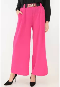 Pantaloni lejeri fucsia cu o curea elastica in talie imagine