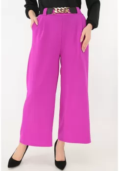 Pantaloni lejeri magenta cu o curea elastica in talie imagine