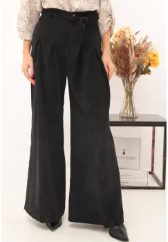 Pantaloni palazzo negri din catifea reiata imagine