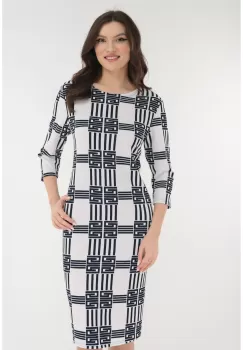 Rochie alba cu print in carouri bleumarin imagine