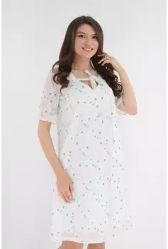 Rochie alba din bumbac cu imprimeu turcoaz imagine