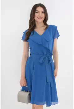 Rochie albastra cu volanase la decolteu imagine