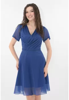 Rochie albastra de ocazie cu bust petrecut si glitter discret imagine