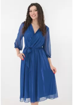 Rochie albastra de ocazie din tull cu fir stralucitor imagine