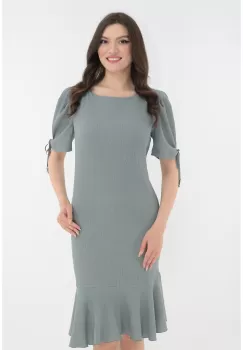 Rochie aqua cu maneci bufante si volanas la tiv imagine