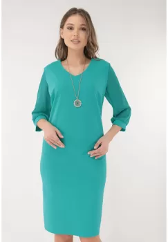 Rochie aqua cu maneci din voal si lantisor imagine