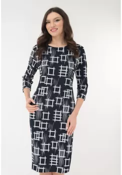 Rochie bleumarin cu patratele albe imprimate imagine