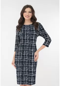 Rochie bleumarin cu print in carouri albe imagine