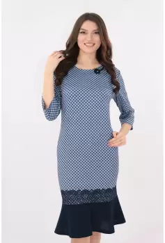 Rochie bleumarin cu print in carouri si volan bleumarin imagine