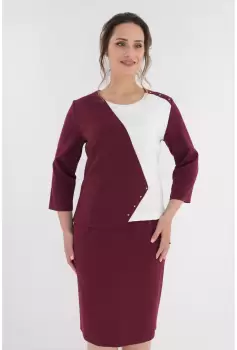 Rochie bordo cu brocard alb cu aspect de costum imagine