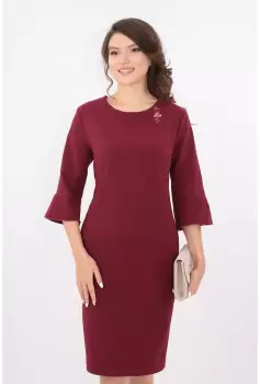 Rochie bordo cu broderie la decolteu imagine