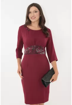 Rochie bordo cu insertii din brocart in talie imagine
