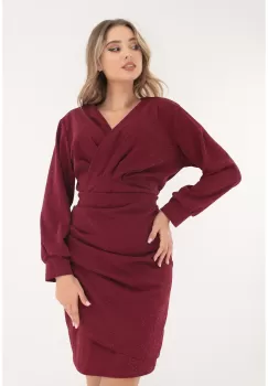 Rochie bordo din lurex cu fronseuri si decolteu parte peste parte imagine