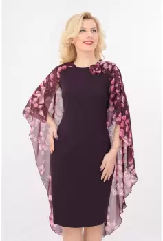 Rochie cambrata violet cu pelerina din voal imagine