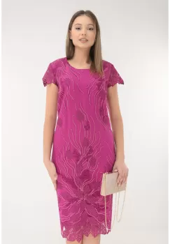 Rochie ciclamen de ocazie din tulle cu broderie florala imagine