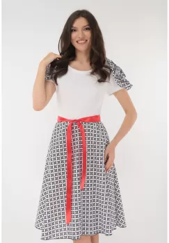 Rochie clos alba cu imprimeu floral bleumarin-rosu imagine