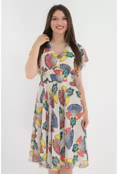 Rochie clos alba cu print abstract multicolor imagine