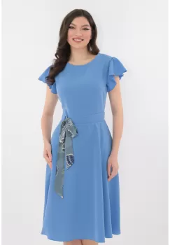 Rochie clos albastra cu cordon multicolor in talie imagine