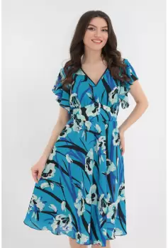 Rochie clos albastra cu desen floral maxi imagine