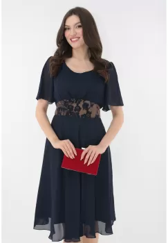 Rochie clos bleumarin cu cordon din brocard cu insertii aurii imagine