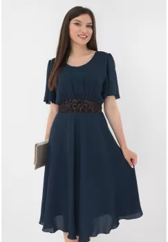 Rochie clos bleumarin cu cordon din brocard imagine