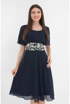 Rochie clos bleumarin cu cordon din dantela imagine