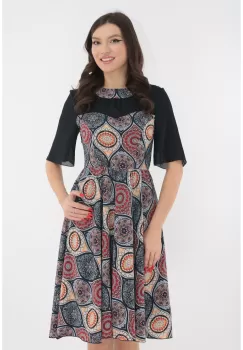 Rochie clos bleumarin cu desen multicolor imagine