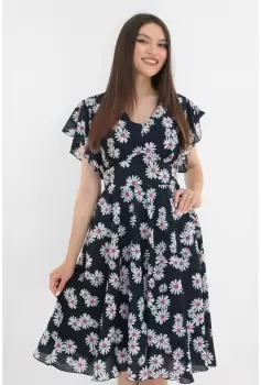 Rochie clos bleumarin cu print floral alb imagine