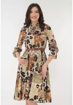 Rochie clos cu animal print si cu o curea maro in talie imagine