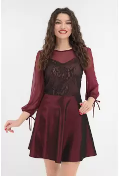 Rochie clos din dantela si tafta bordo imagine