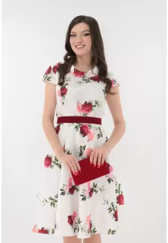 Rochie clos din tafta alba cu trandafiri fucsia imagine