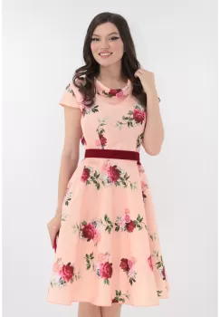 Rochie clos din tafta roz cu trandafiri fucsia imagine