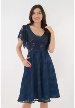 Rochie clos eleganta din dantela albastra cu paiete imagine