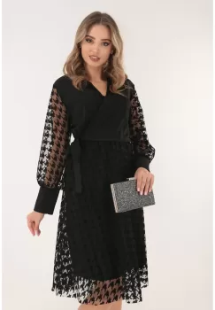 Rochie clos eleganta neagra cu insertii din tulle imagine