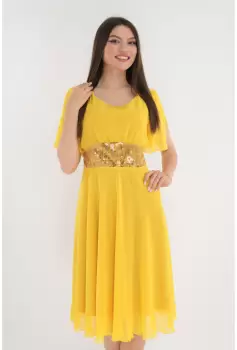 Rochie clos galbena cu cordon din paiete imagine