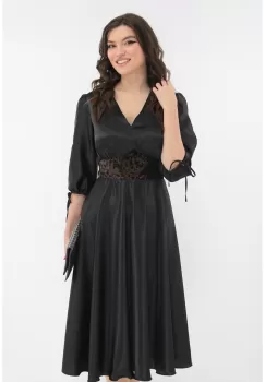 Rochie clos neagra cu insertie din catifea cu animalprint imagine