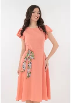 Rochie clos roz cu cordon multicolor in talie imagine