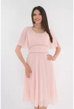 Rochie clos roz cu margelute argintii in talie imagine