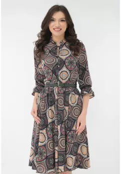 Rochie clos verde cu print abstract si cu o curea verde in talie imagine