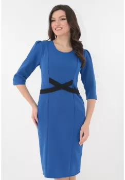 Rochie cocktail albastra cu cordon decorativ in talie imagine