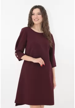 Rochie cocktail grena cu accesorii aurii si lantisor imagine