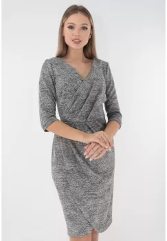 Rochie cocktail gri-pepit cu fir discret argintiu imagine